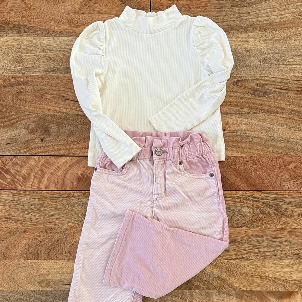 GAP Baby Cream Mock Neck Top and 2 Tone Pink Corduroy Bottoms Size 2T